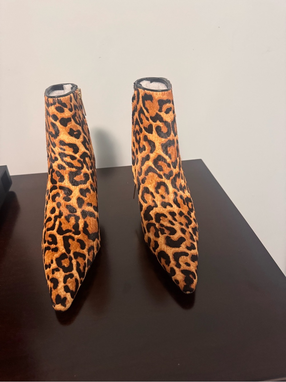 Michael Kors Leopard Print Pointed Ankle Booties - Black and Brown